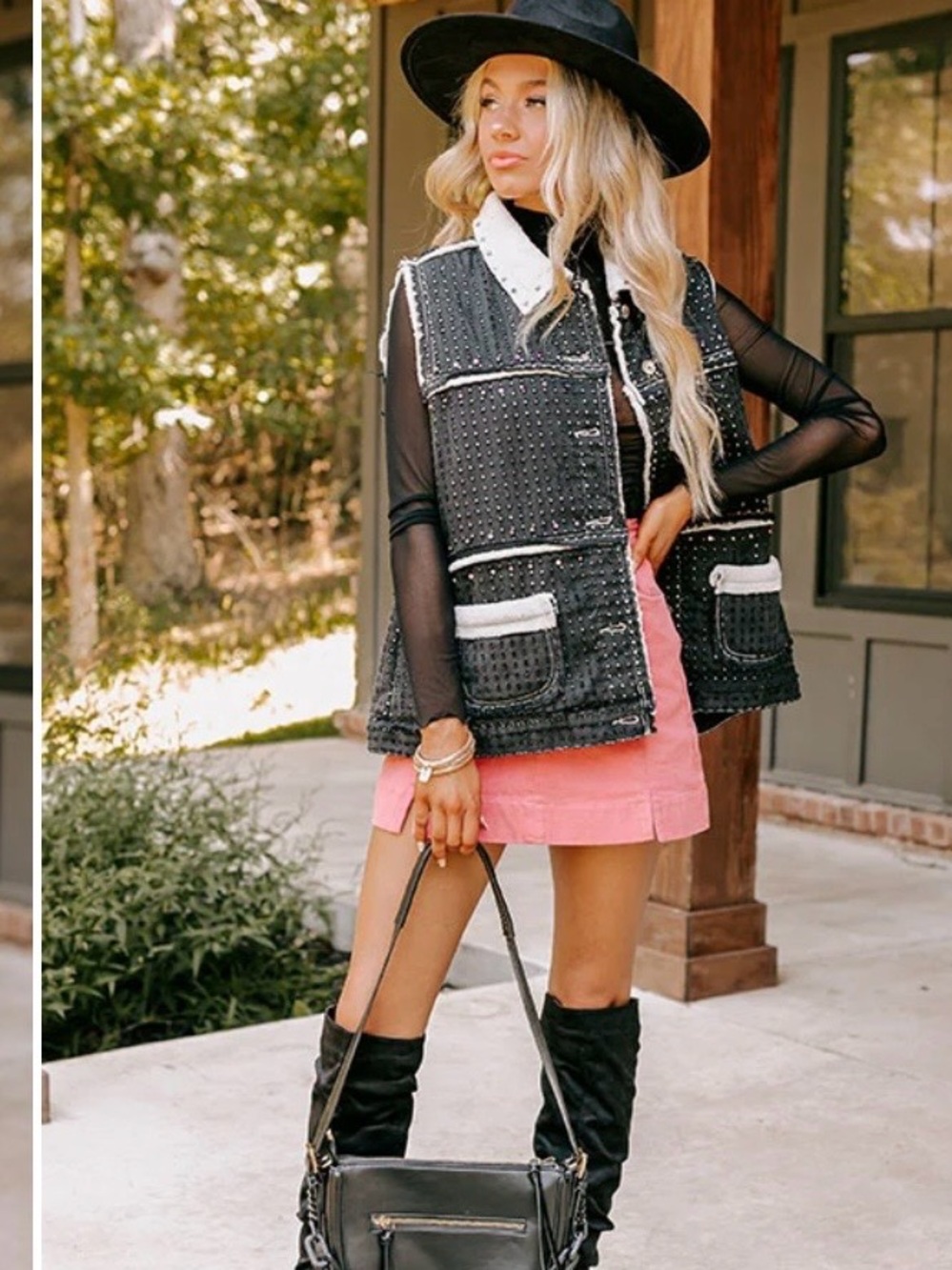 POL Black and White Textured Vest